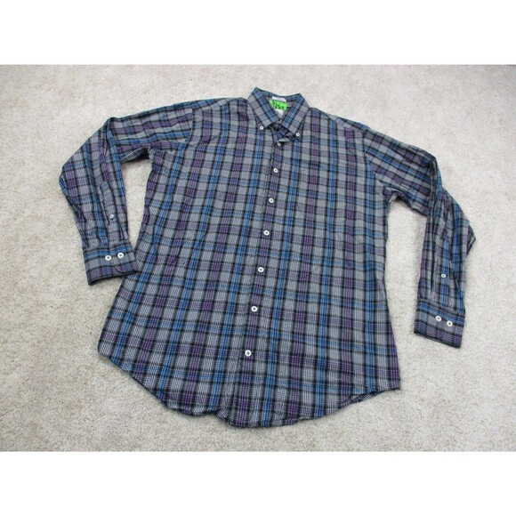 Peter Millar Shirt Mens Medium Black Purple Plaid Preppy Cotton Casual Button Up - Picture 2 of 8